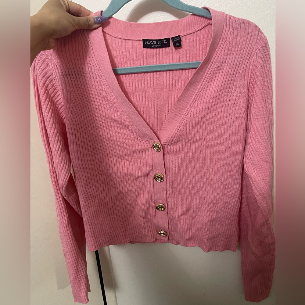 Brave Soul Bubblegum Pink Ribbed Button Cardigan